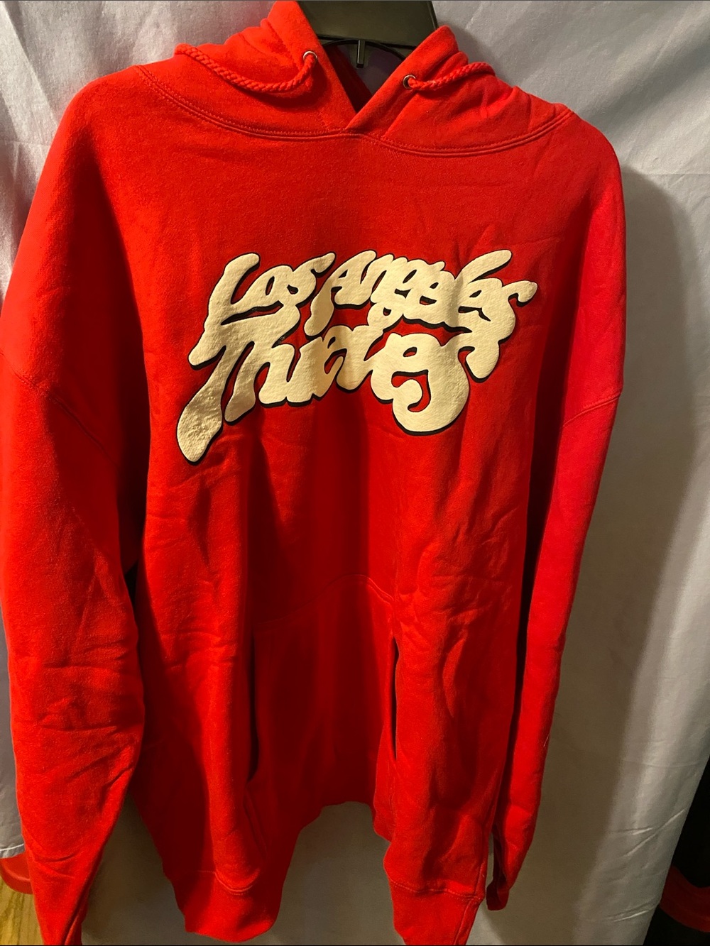 Red Zip-Up Men's Hoodie with Script Chest Graphic